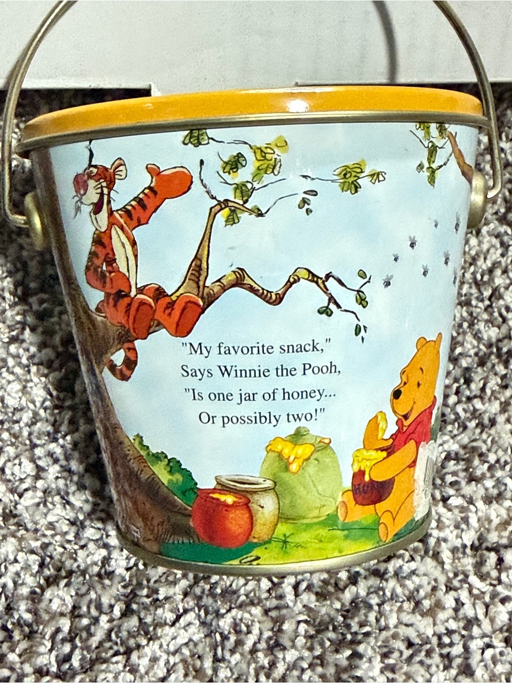 Winnie the Pooh Honey Pail - Tigger & Pooh Illustration small tin bucket.